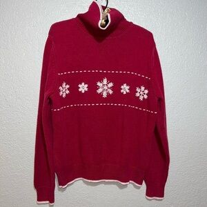 Sonoma Red Women's Turtleneck Sweater with Snowflake Design